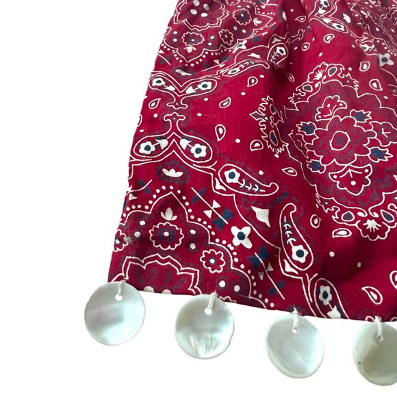 Small red, white, and blue bandana print bag with bamboo handles - Picture 4 of 5